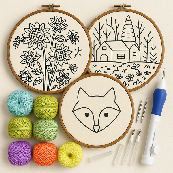 Embroidery Frame Kit –(3 Design, Punch Needle, threads, Tracing Paper & Marker)